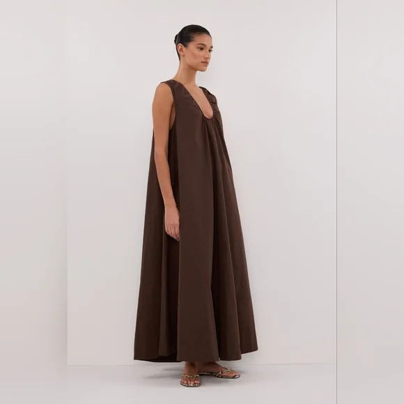 Dissh Gabby Bitter Choc Oversized Cotton Midi Dress - Picture 2 of 16